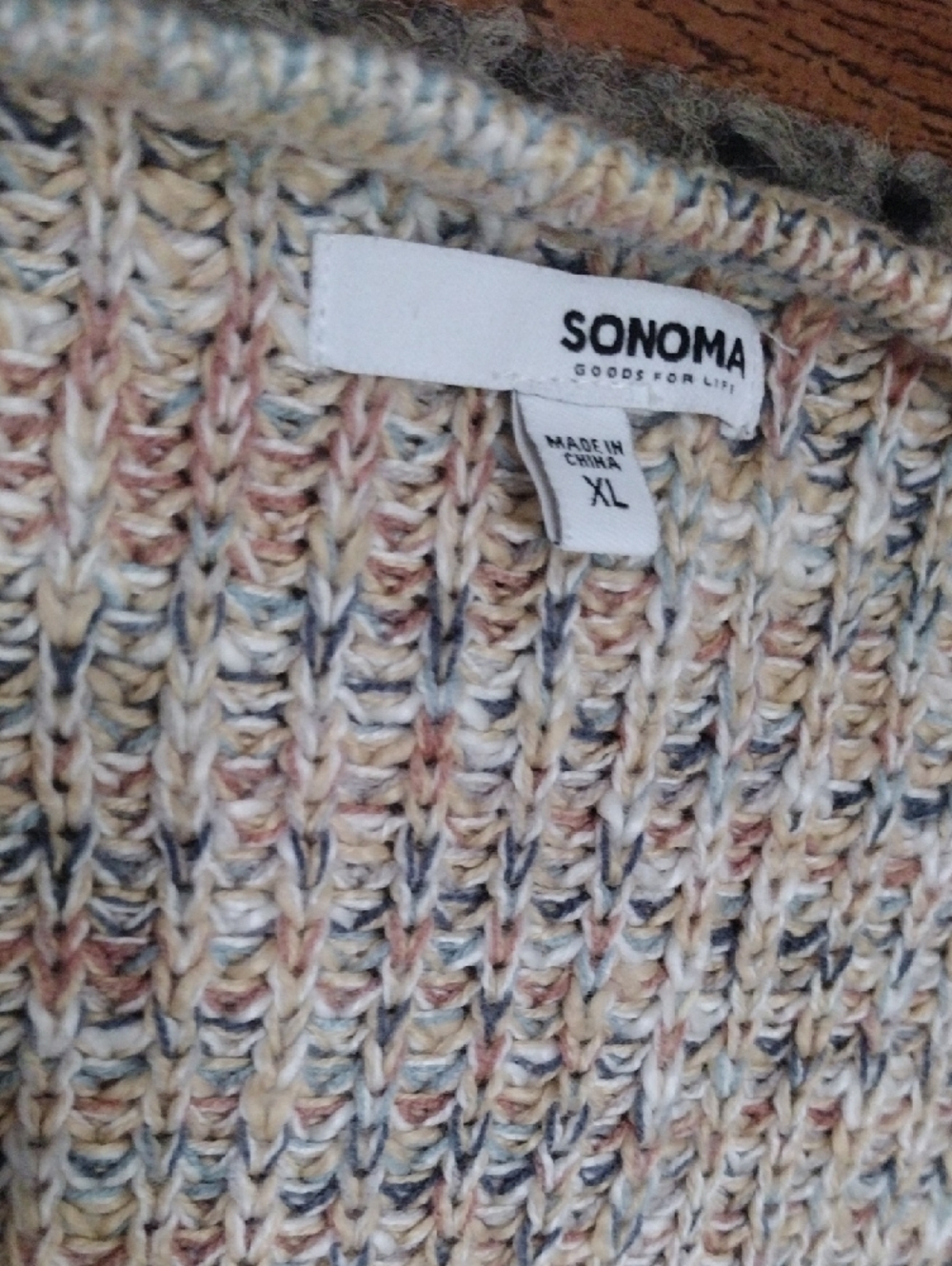 SONOMA Cream Marled Open-Front Cardigan with Multicolor Hem Stripes - Picture 2 of 10